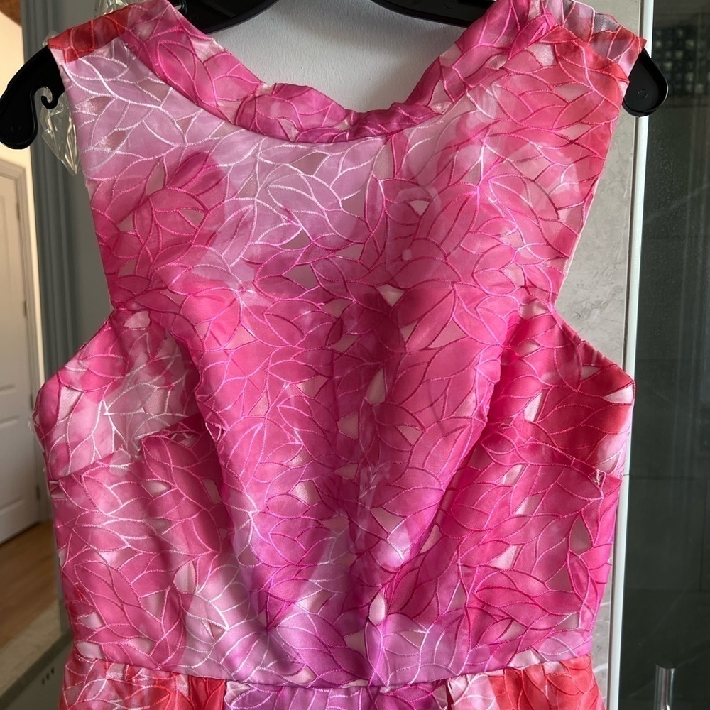 Monique Lhuillier Pink Floral Lace Fit Flare Dress - Picture 10 of 13